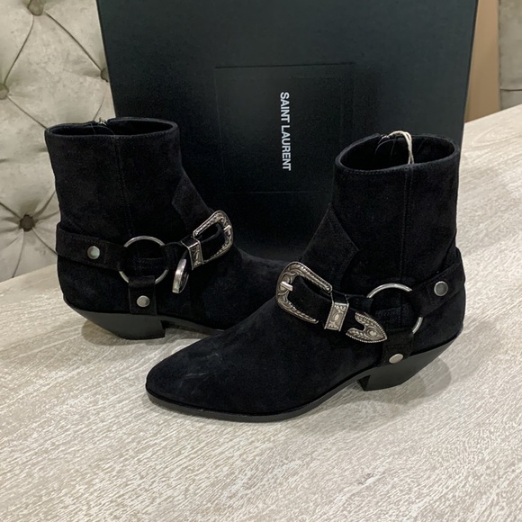 Saint Laurent Western Buckle Suede Booties - Picture 9 of 9